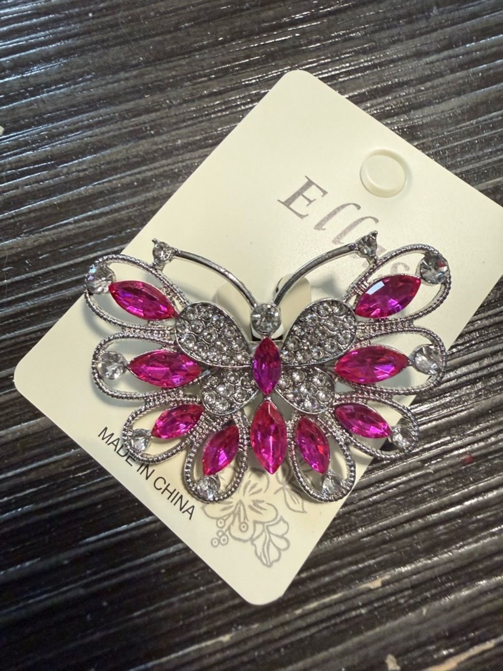 Ellas  Pink Crystal Butterfly Brooch by